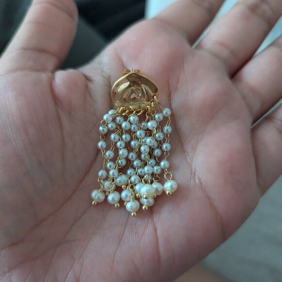 Anthropologie Molten Metal Pearl Fringe Drop Earrings - Picture 3 of 4